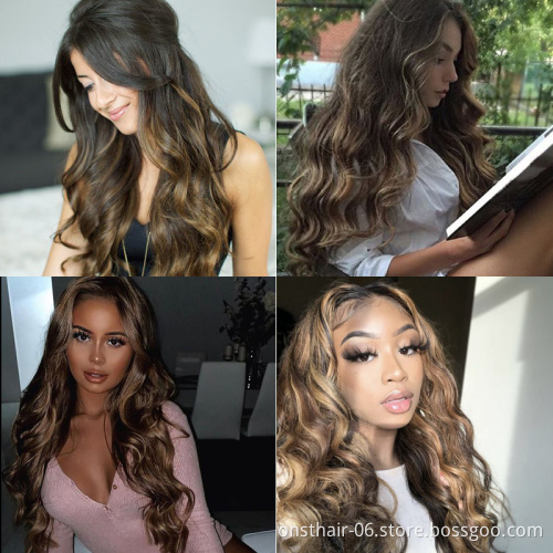 Long Peruvian Body Wave Wigs Ombre Black Brown Blonde Synthetic Wig Cosplay Middle Part Natural Heat Resistant Wig for Women
